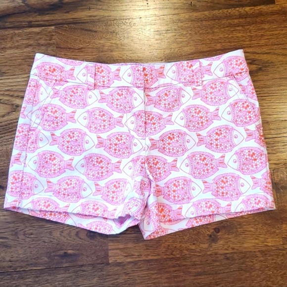 Girls Vineyard Vines pink fish print chino shorts size 14 - Picture 1 of 4